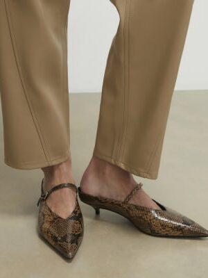 Brown Snake Print Pointed Mule Court Heels