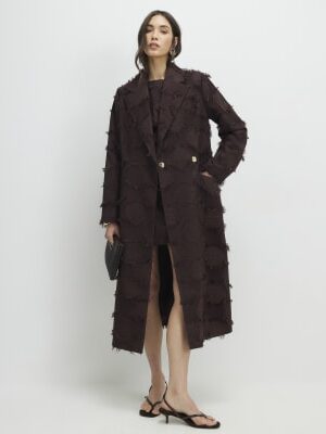 Brown Spot Fringe Longline Duster Coat