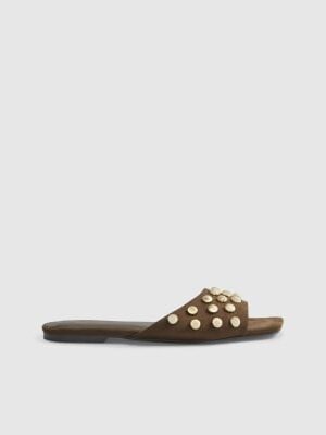 Brown Stud Flat Sandals