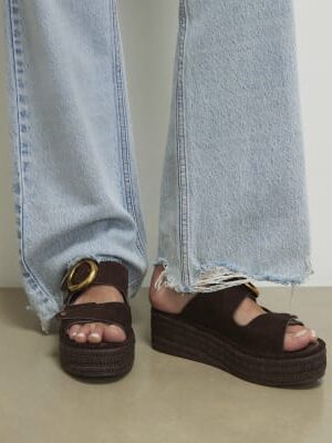 Brown Wide Fit Buckle Strap Wedge Sandals