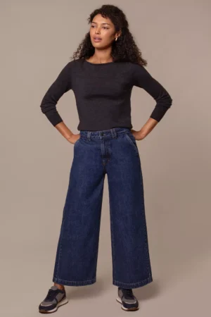 Celtic & Co. Cropped Wide Leg Trousers, Indigo Mid Wash