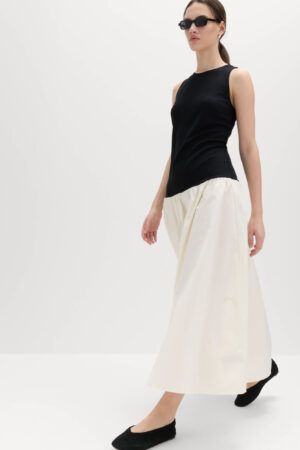 Cotton Blend Contrast Midi Drop Waist Dress