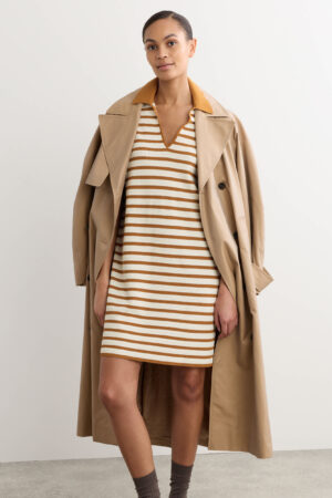 Cotton Blend Knitted Striped V-Neck Dress