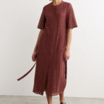 Cotton Blend Lace Midi Shirt Dress