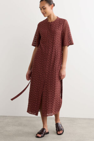 Cotton Blend Lace Midi Shirt Dress