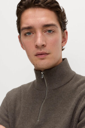 Cotton Blend Ribbed Half Zip Jumper