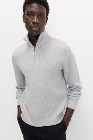 Cotton Blend Ribbed Half Zip Jumper
