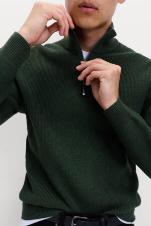 Cotton Blend Ribbed Half Zip Jumper