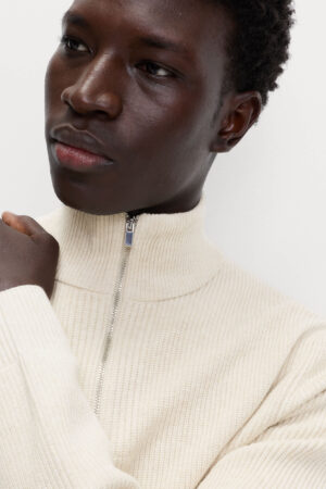 Cotton Blend Ribbed Half Zip Jumper