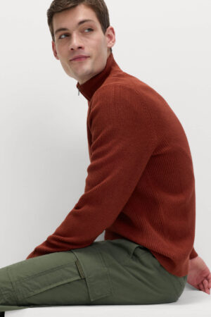 Cotton Blend Ribbed Half Zip Jumper