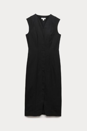 Cotton Blend V-Neck Midaxi Column Dress