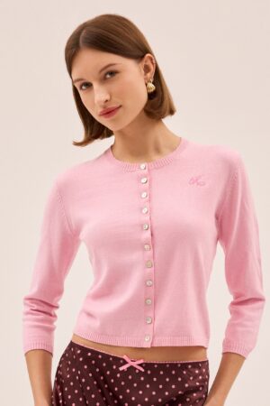 Cotton Rich Button Front Cropped Cardigan