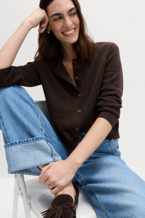 Cotton Rich Button Through Cropped Cardigan