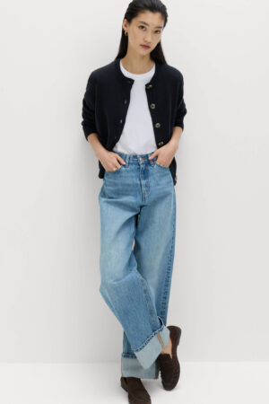 Cotton Rich Crew Neck Button Front Cardigan