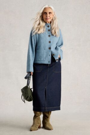 Cotton Rich Denim Split Front Midi Skirt