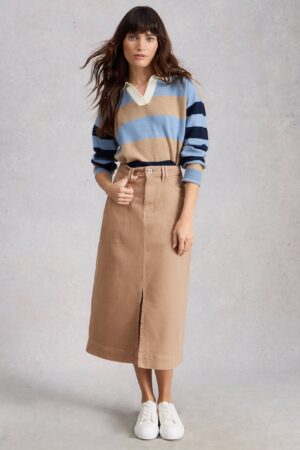 Cotton Rich Denim Split Front Midi Skirt