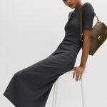 Cotton Rich Ribbed V-Neck Midi Column Dress