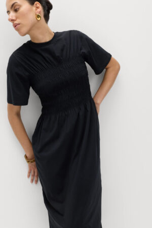 Cotton Rich Shirred Midi T-Shirt Dress