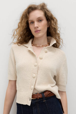 Cotton Rich Textured Cropped Cardigan
