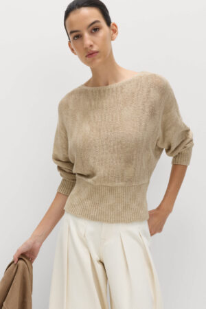 Cotton Rich Textured Slash Neck Relaxed Jumper
