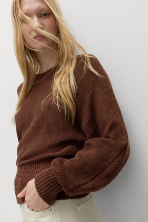 Cotton Rich Textured Slash Neck Relaxed Jumper