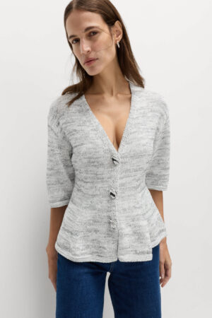 Cotton Rich V-Neck Peplum Slim Fit Cardigan