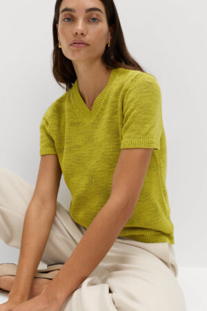 Cotton Rich V-Neck Slim Fit Knitted Top