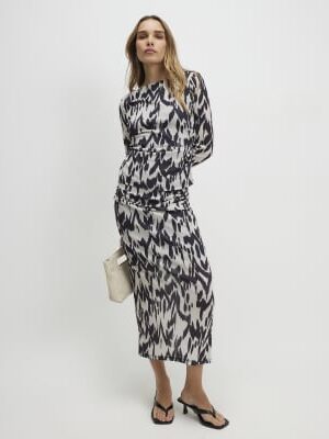 Cream Abstract Print Maxi Skirt