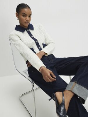 Cream Boucle Denim Mix Cardigan