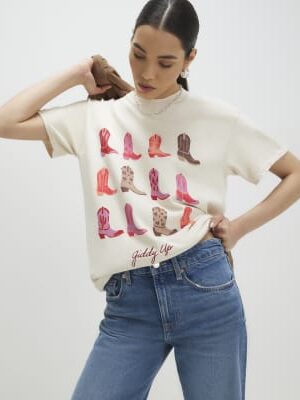 Cream Giddy Up Embroidered T-shirt