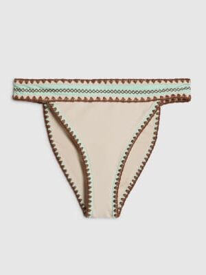 Cream High Leg Whipstitch Bikini Bottoms