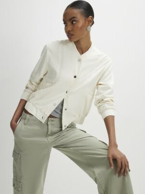 Cream Linen Bomber Jacket