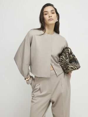Cream Long Sleeve Bomber Jacket