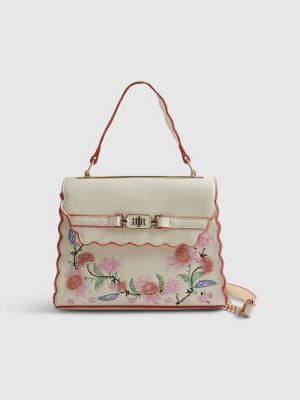 Cream Scallop Mini Charm Tote Bag