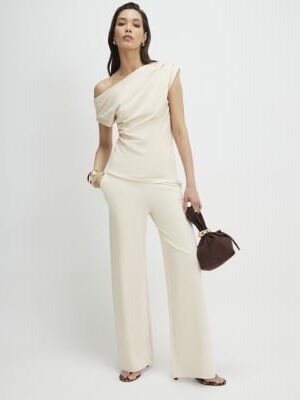 Cream Sleeveless Ponte Drape Top