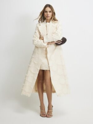 Cream Spot Fringe Longline Duster Coat