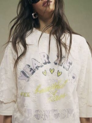 Cream Year Zero Lace Overlay T-Shirt