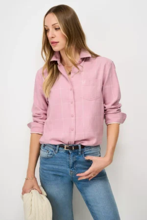 Crew Clothing Relaxed Fit Flannel Check Shirt, Pastel Pink