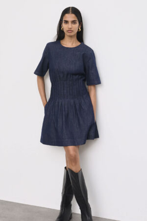 Denim Pintuck Mini Skater Dress