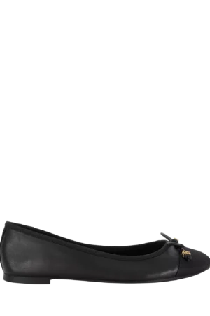 Dune London Wide Fit Hallo Leather Charm Bow Ballet Pumps
