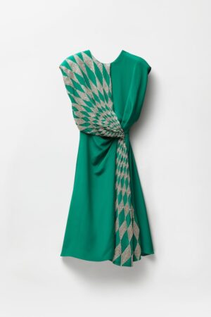 Embroidered Silk Midi Evening Dress