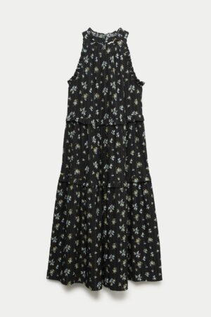 Floral Halter Neck Midi Tiered Dress
