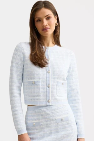Forever New Isla Check Knit Cardigan, Cloud Blue Co-ord