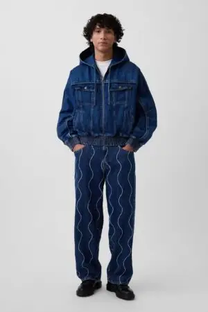 Gap x Harlem's Fashion Row Mid Wash Embroidered Baggy Jeans