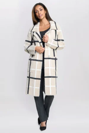 Gina Bacconi Winslet Oversized Check Coat, Black/Beige