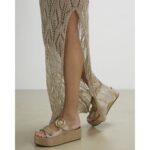 Gold Wide Fit Ring Buckle Wedge Sandals