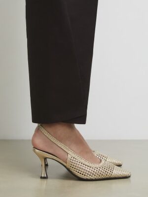 Gold Wide Fit Weave Slingback Court Heels