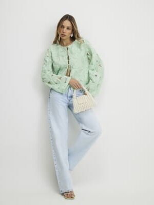 Green 3D Flower Tie Front Jacket