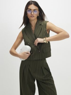 Green Boxy Pinstripe Waistcoat