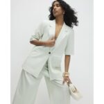 Green Crop Sleeve Pocket Blazer